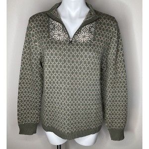 Vintage Woolrich Women Medium Snow Flake Knit Pullover Sweater Half Zip